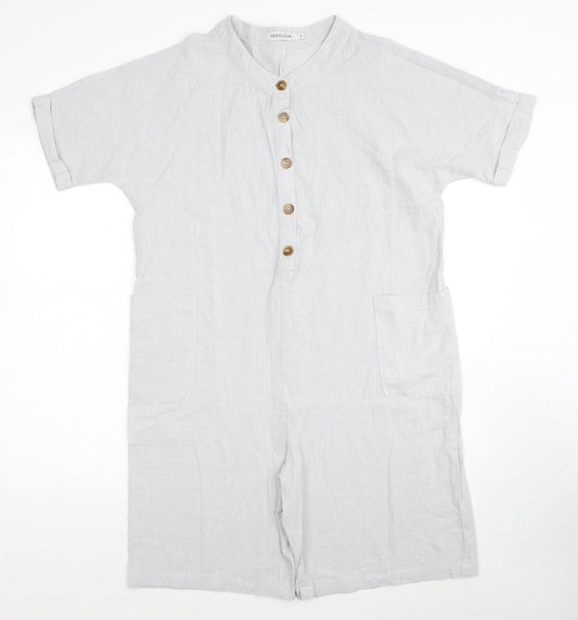 MissLook Womens Grey Cotton Romper One-Piece Size S Button