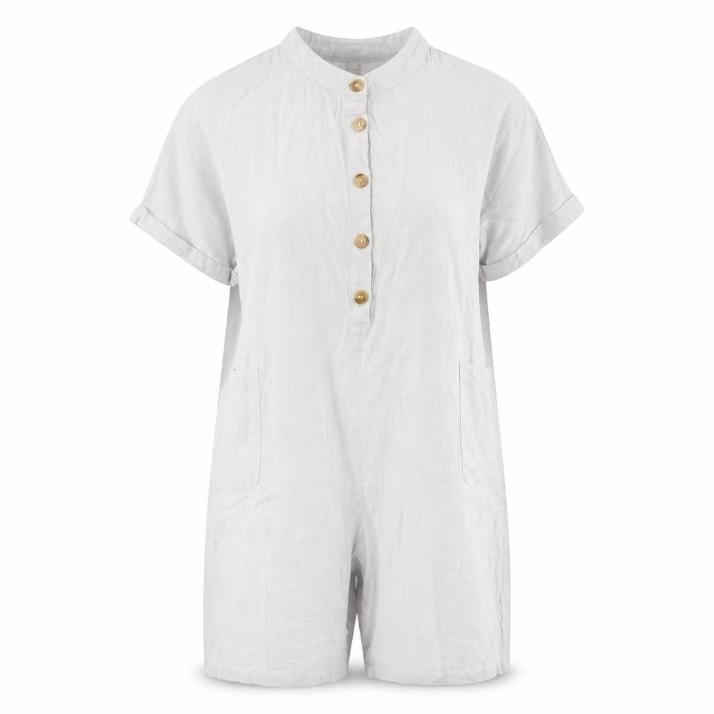MissLook Womens Grey Cotton Romper One-Piece Size S Button