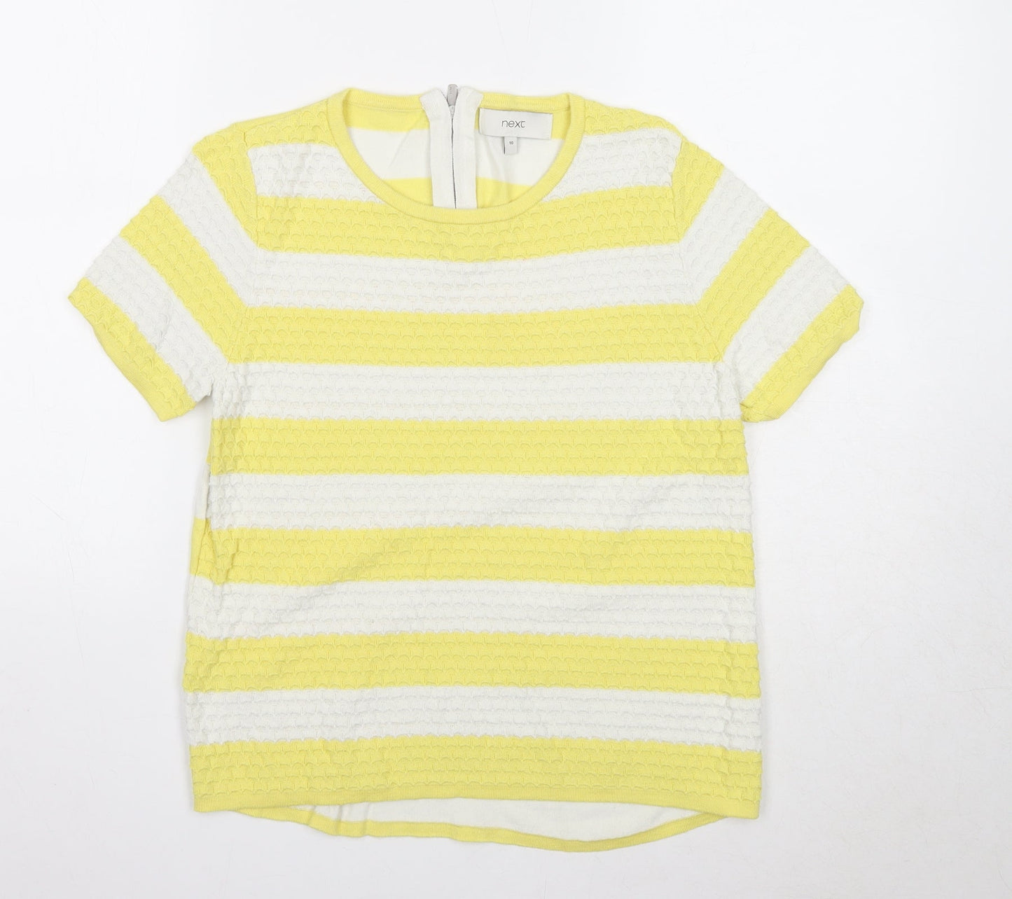 NEXT Womens Yellow Striped Cotton Basic Tank Size 10 Round Neck