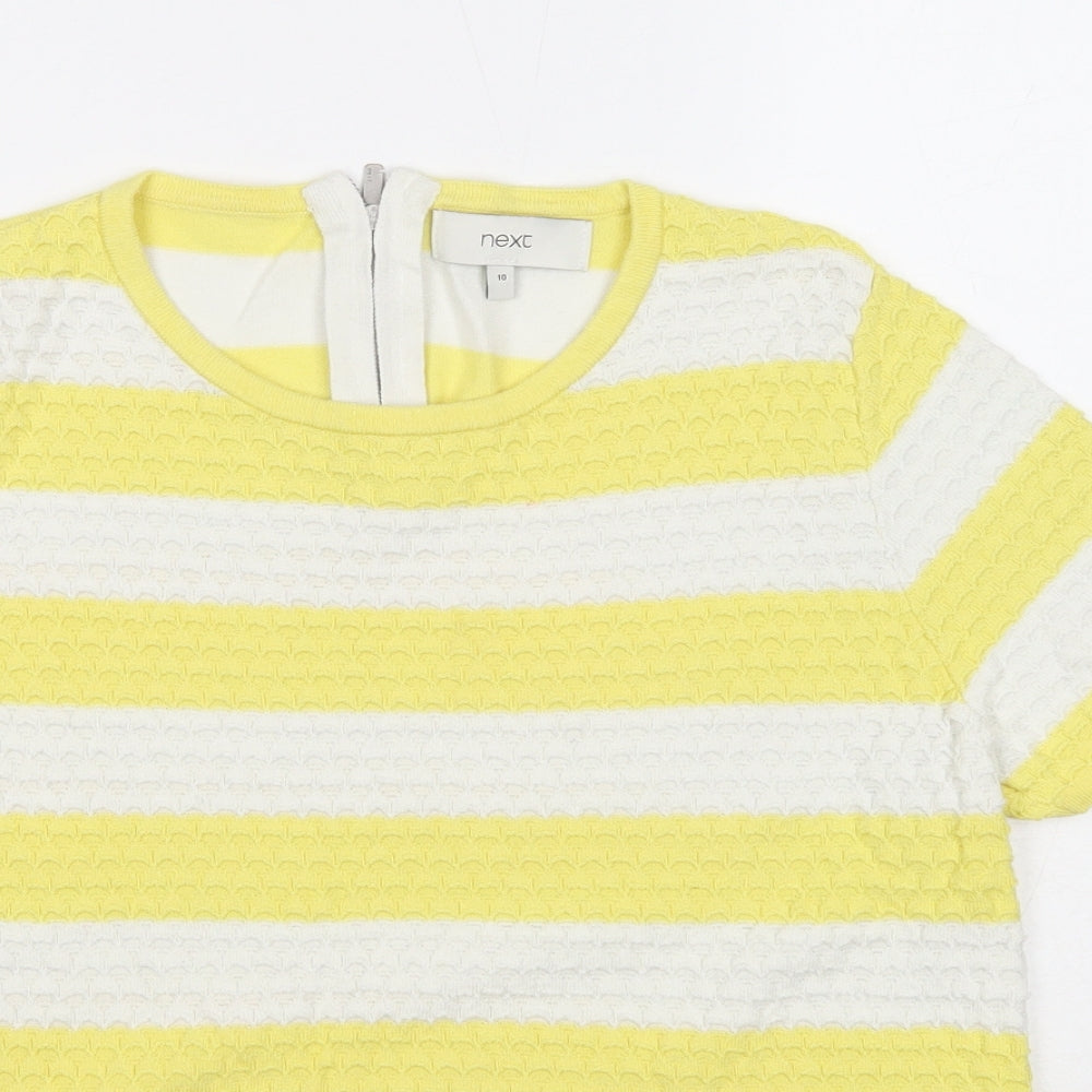 NEXT Womens Yellow Striped Cotton Basic Tank Size 10 Round Neck