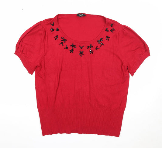 Klass Womens Red Scoop Neck Viscose Pullover Jumper Size 2XL Pullover