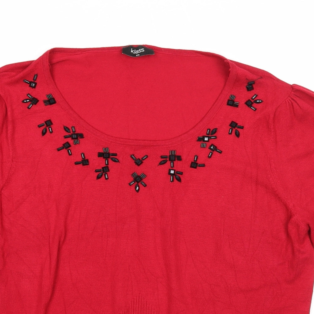 Klass Womens Red Scoop Neck Viscose Pullover Jumper Size 2XL Pullover