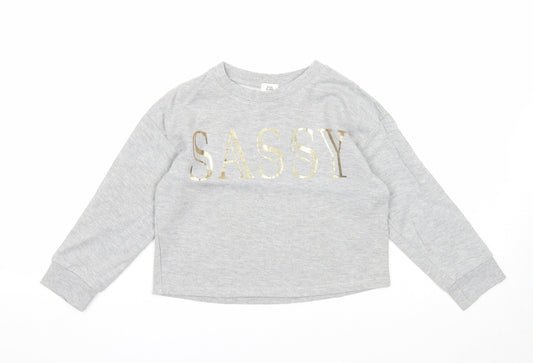River Island Girls Grey Cotton Pullover Sweatshirt Size 5-6 Years Pullover - Sassy