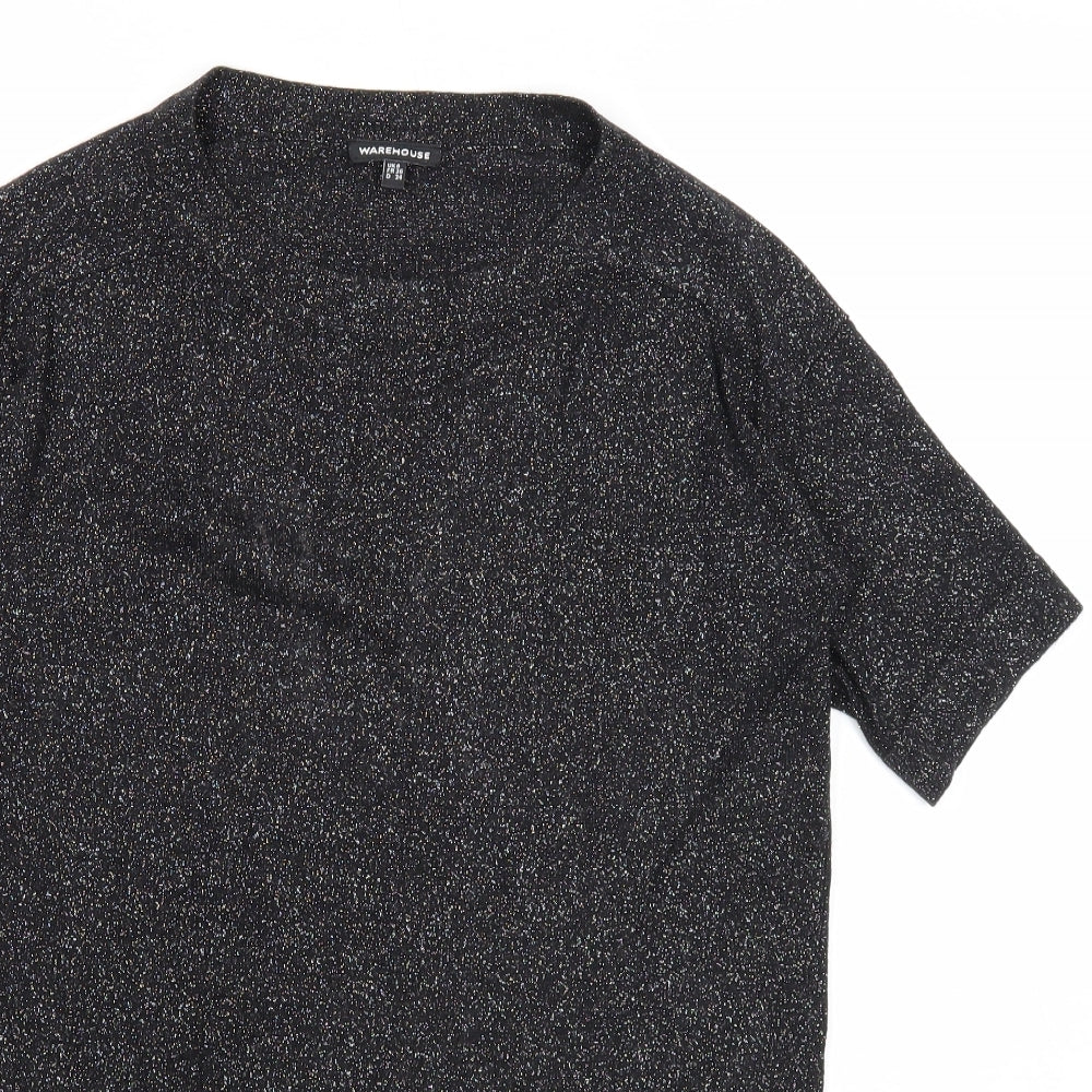 Warehouse Womens Black Viscose Basic T-Shirt Size 8 Round Neck