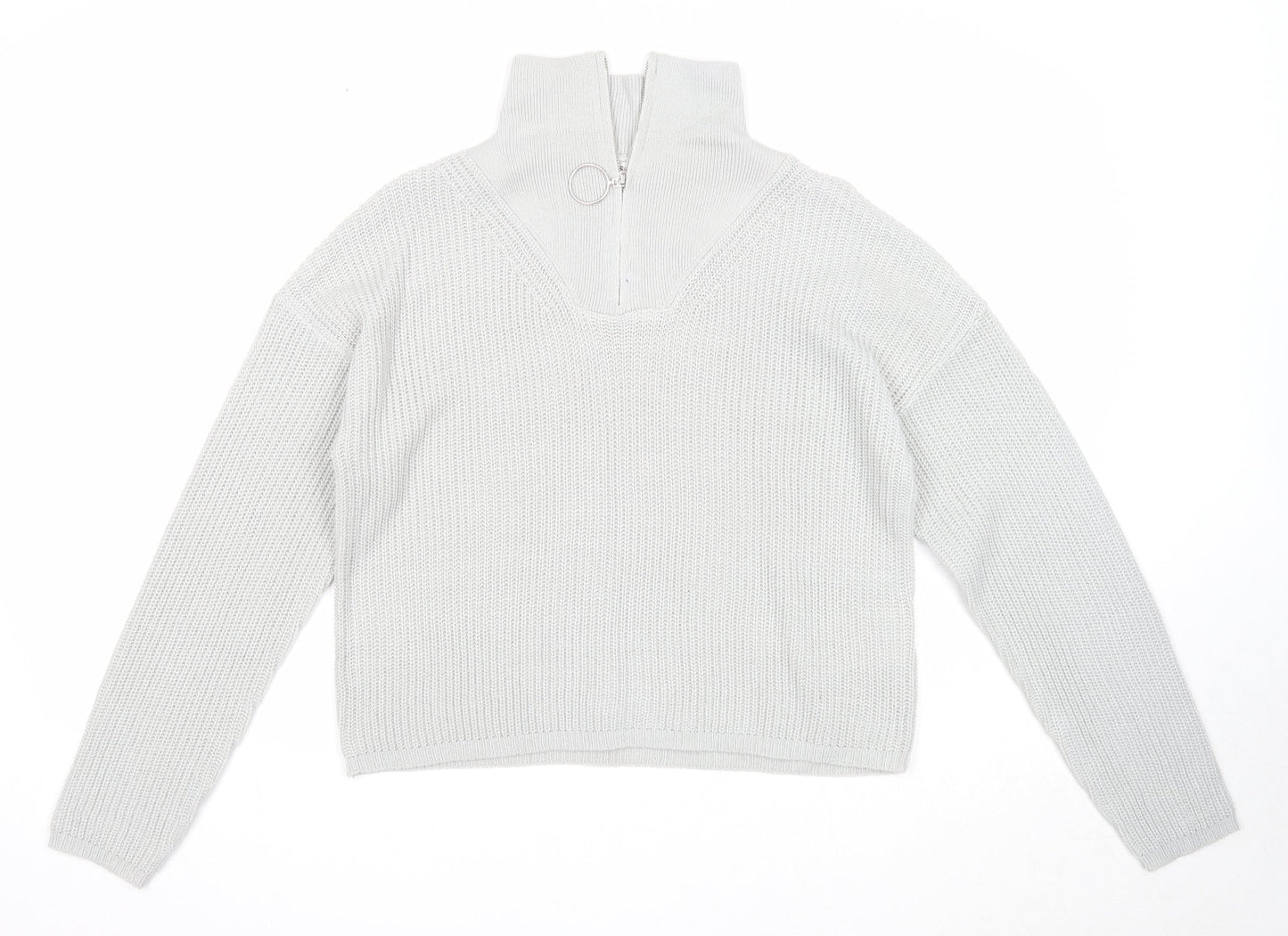 Brave Soul Womens Grey Mock Neck Acrylic Pullover Jumper Size M