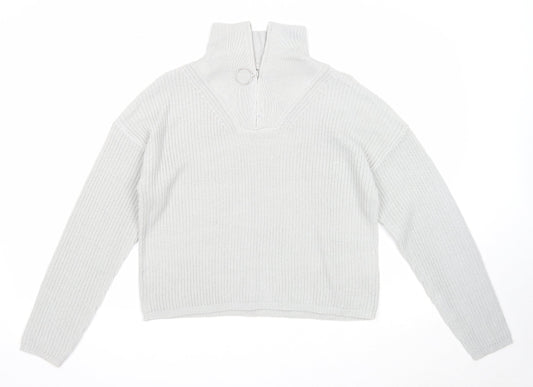 Brave Soul Womens Grey Mock Neck Acrylic Pullover Jumper Size M