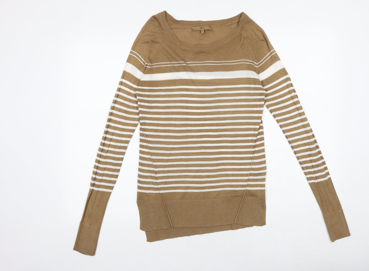 NEXT Womens Brown Scoop Neck Striped Viscose Pullover Jumper Size 6