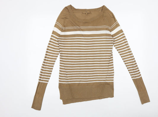 NEXT Womens Brown Scoop Neck Striped Viscose Pullover Jumper Size 6