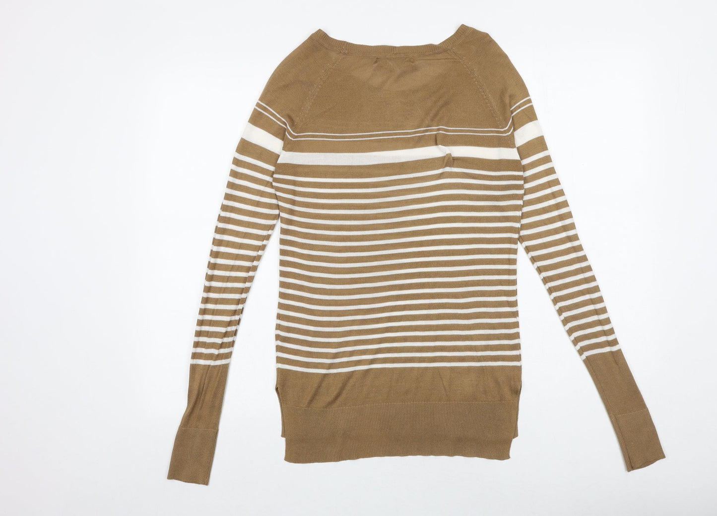 NEXT Womens Brown Scoop Neck Striped Viscose Pullover Jumper Size 6