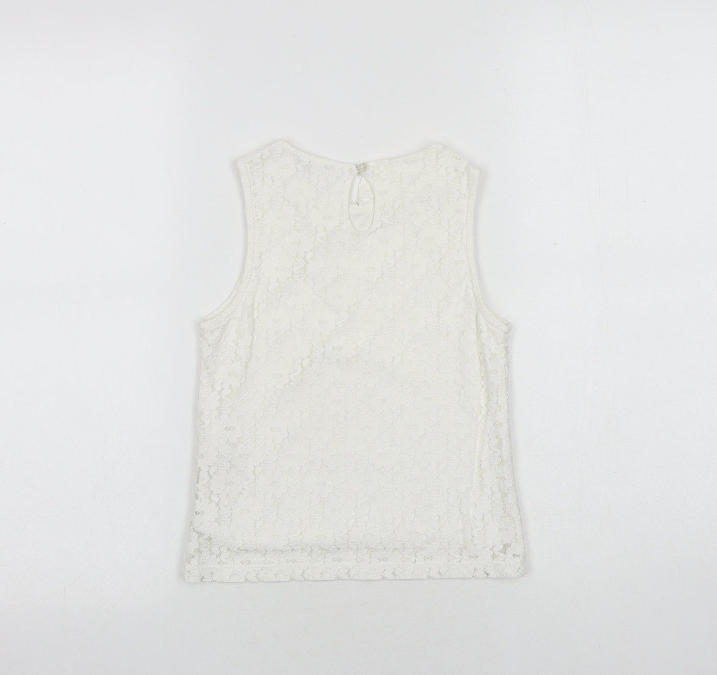 Marks and Spencer Girls White Cotton Basic Tank Size 7-8 Years Collared Button