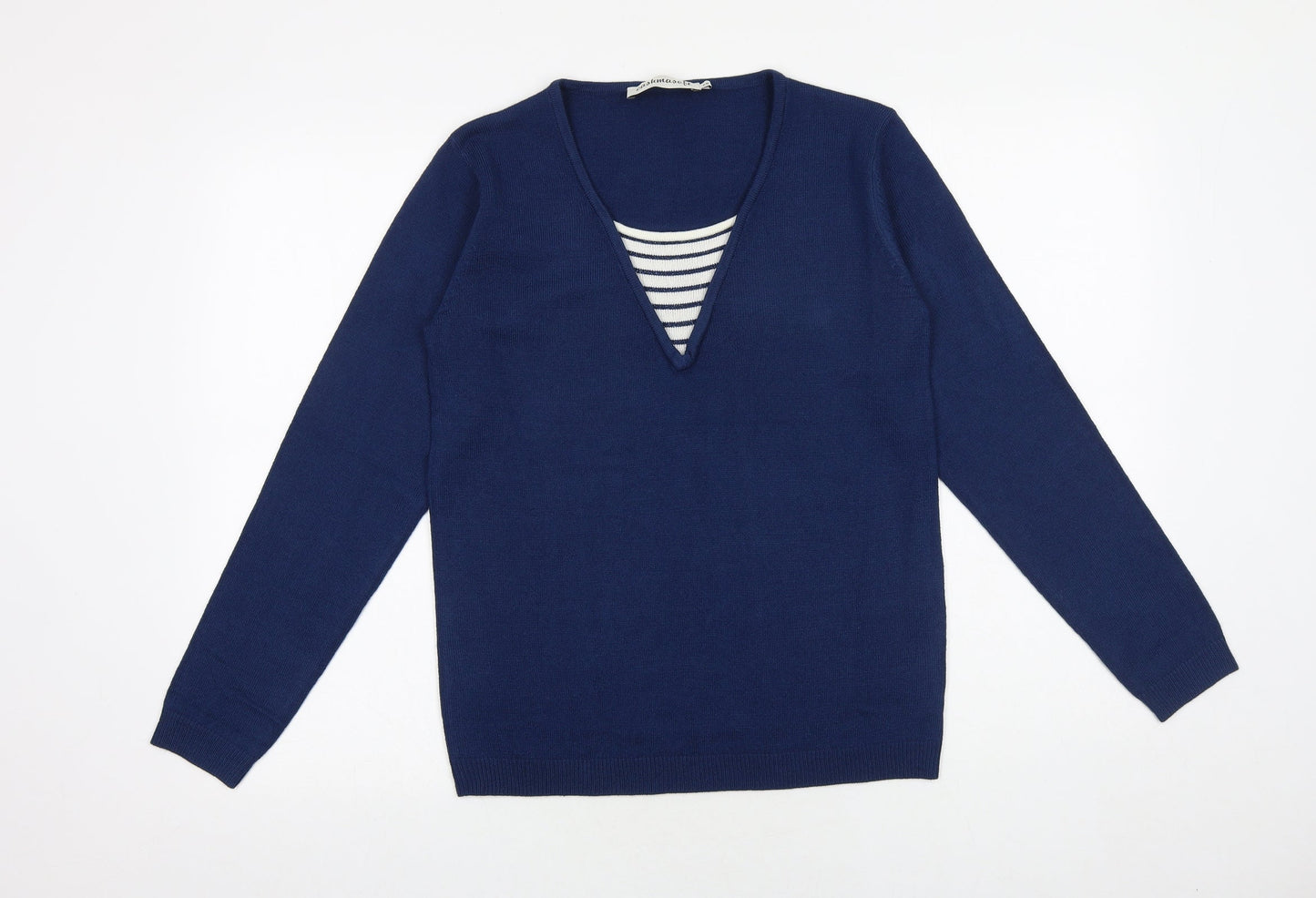 Cashmasoft Womens Blue V-Neck Acrylic Pullover Jumper Size XS