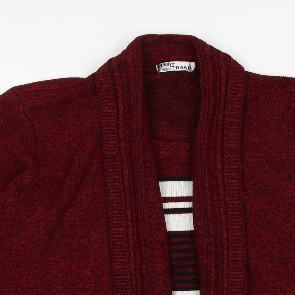 Hand To Hand Womens Red V-Neck Acrylic Cardigan Jumper Size S