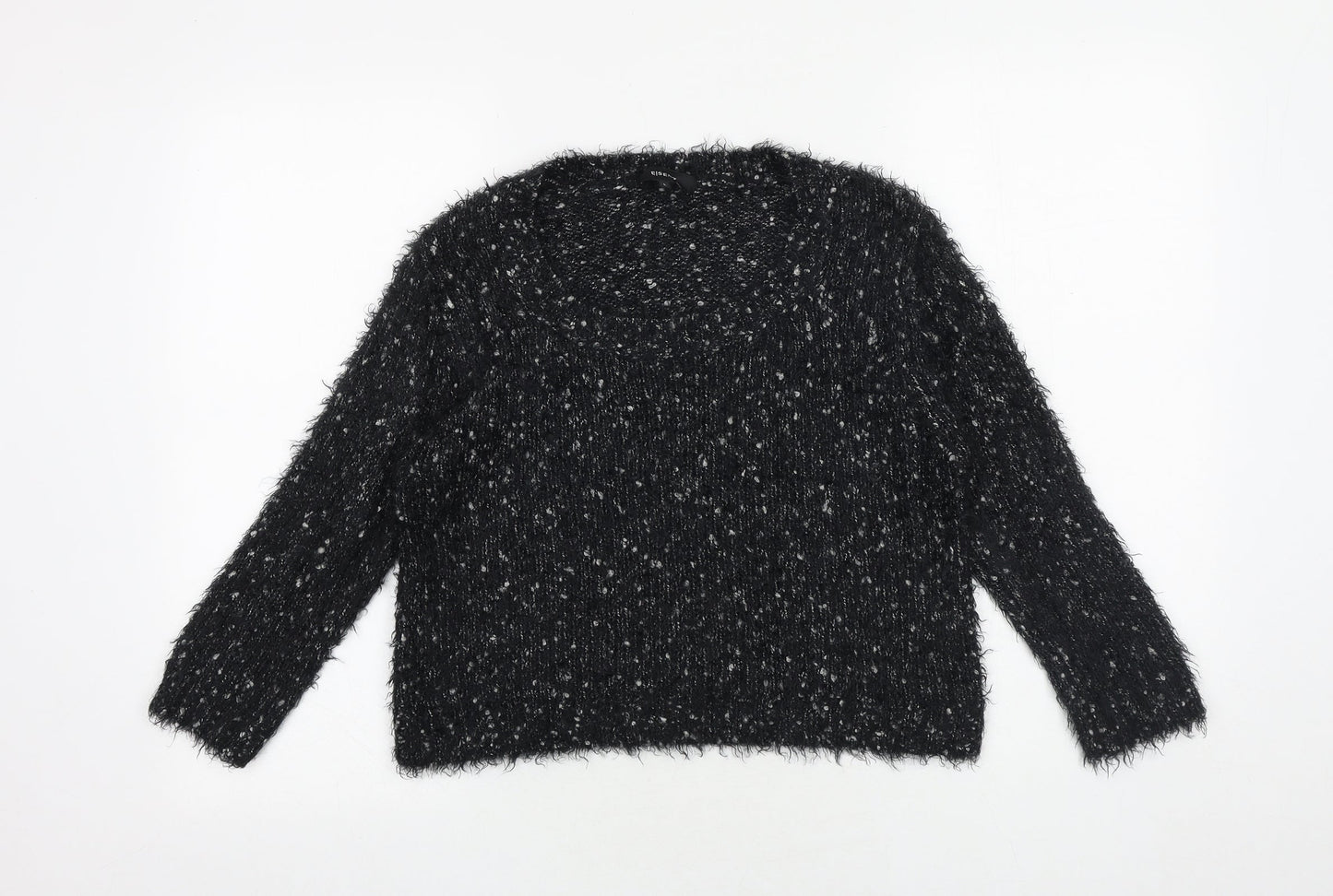 Eizens Womens Black Scoop Neck Acrylic Pullover Jumper Size L