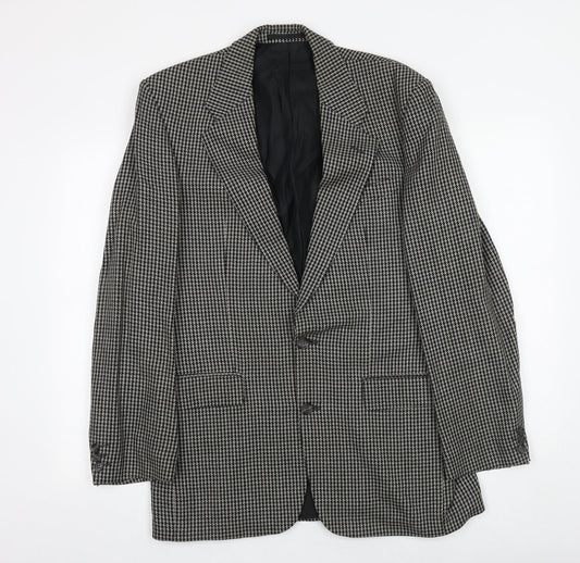 St Michael Mens Black Geometric Wool Jacket Blazer Size 38 Regular