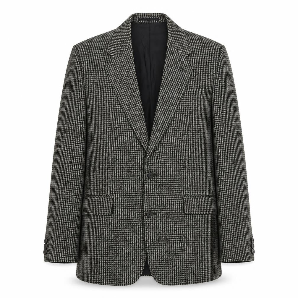 St Michael Mens Black Geometric Wool Jacket Blazer Size 38 Regular