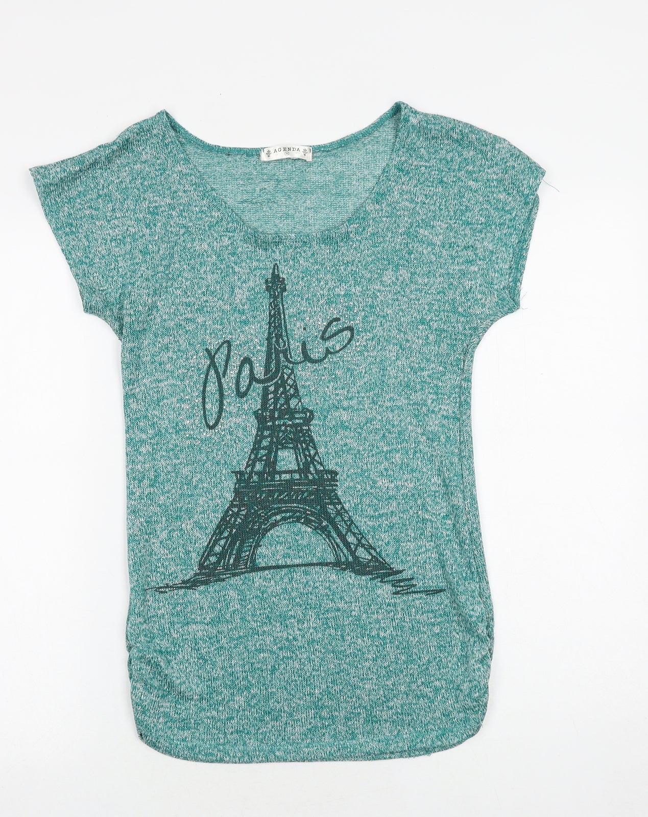 Agenda Womens Green Polyester Basic T-Shirt Size S Boat Neck - Paris