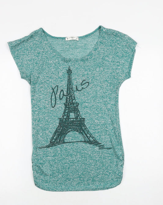 Agenda Womens Green Polyester Basic T-Shirt Size S Boat Neck - Paris