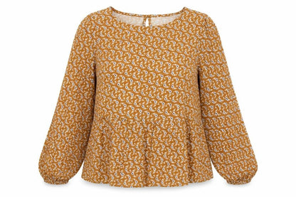 Preworn Womens Brown Geometric Polyester Basic Blouse Size 12 Round Neck
