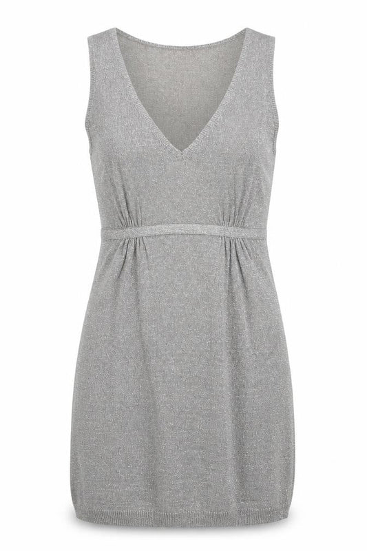 Mango Womens Silver Geometric Polyester Tank Dress Size XS V-Neck Pullover