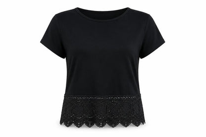 Boohoo Womens Black Viscose Basic T-Shirt Size 8 Round Neck - Crochet Hem