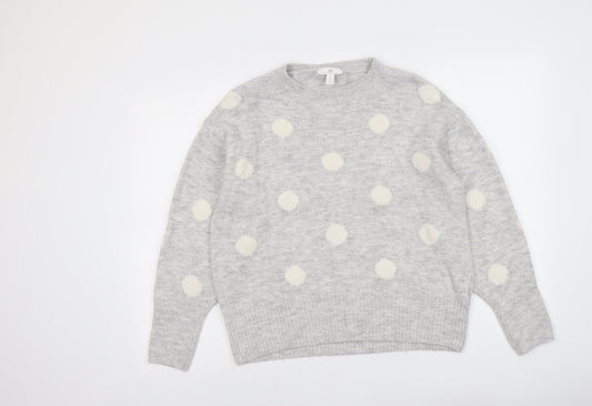 H&M Womens Grey Round Neck Polka Dot Acrylic Pullover Jumper Size M