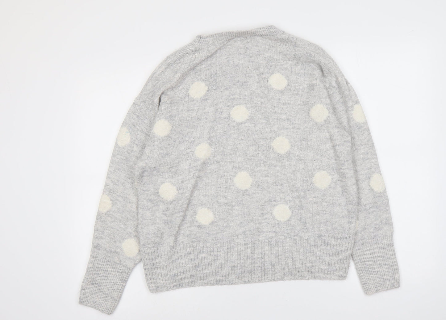 H&M Womens Grey Round Neck Polka Dot Acrylic Pullover Jumper Size M