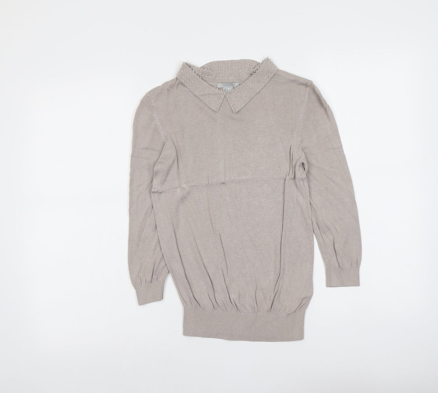 H&M Womens Beige Collared Viscose Pullover Jumper Size S