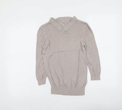 H&M Womens Beige Collared Viscose Pullover Jumper Size S