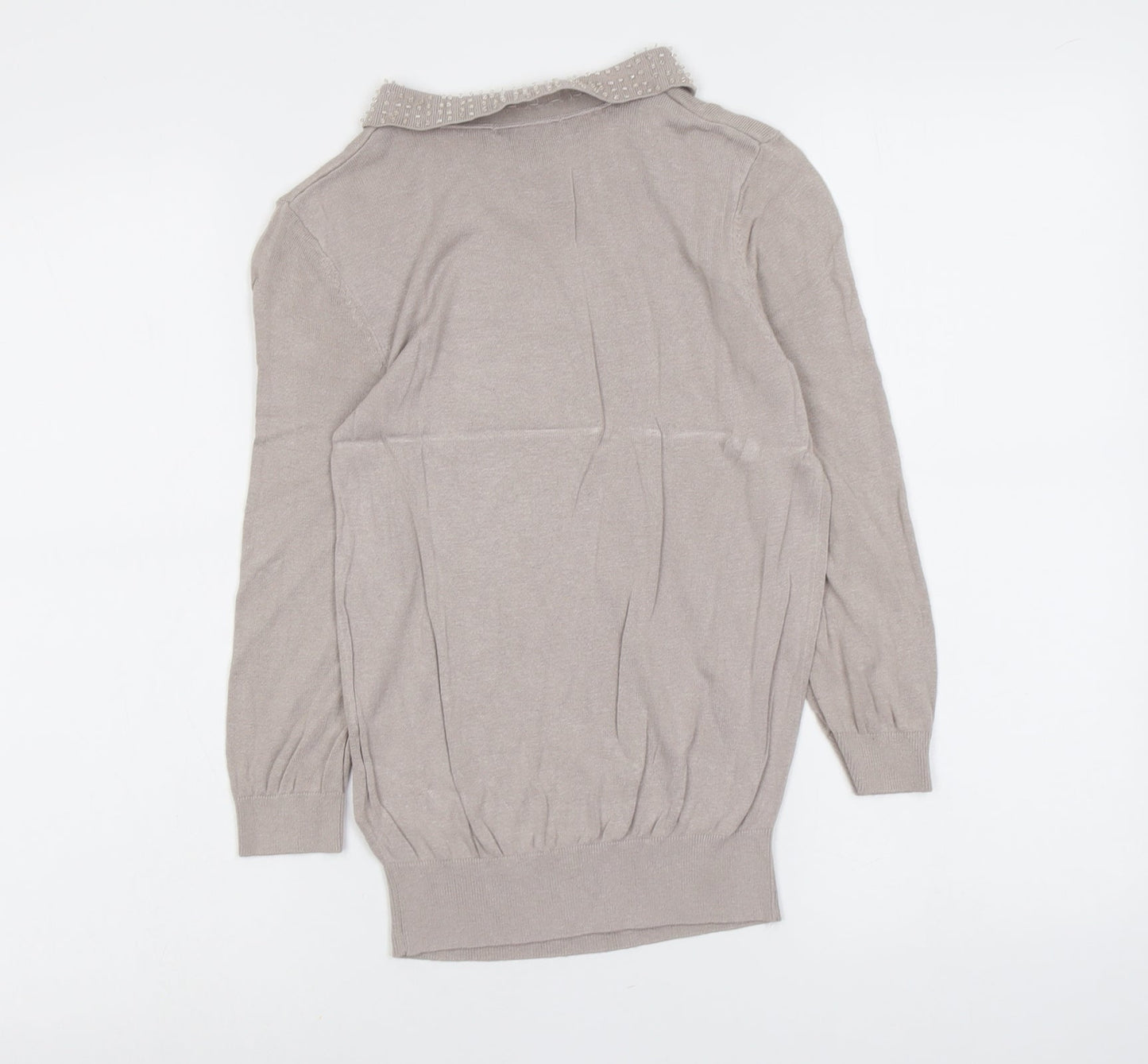 H&M Womens Beige Collared Viscose Pullover Jumper Size S