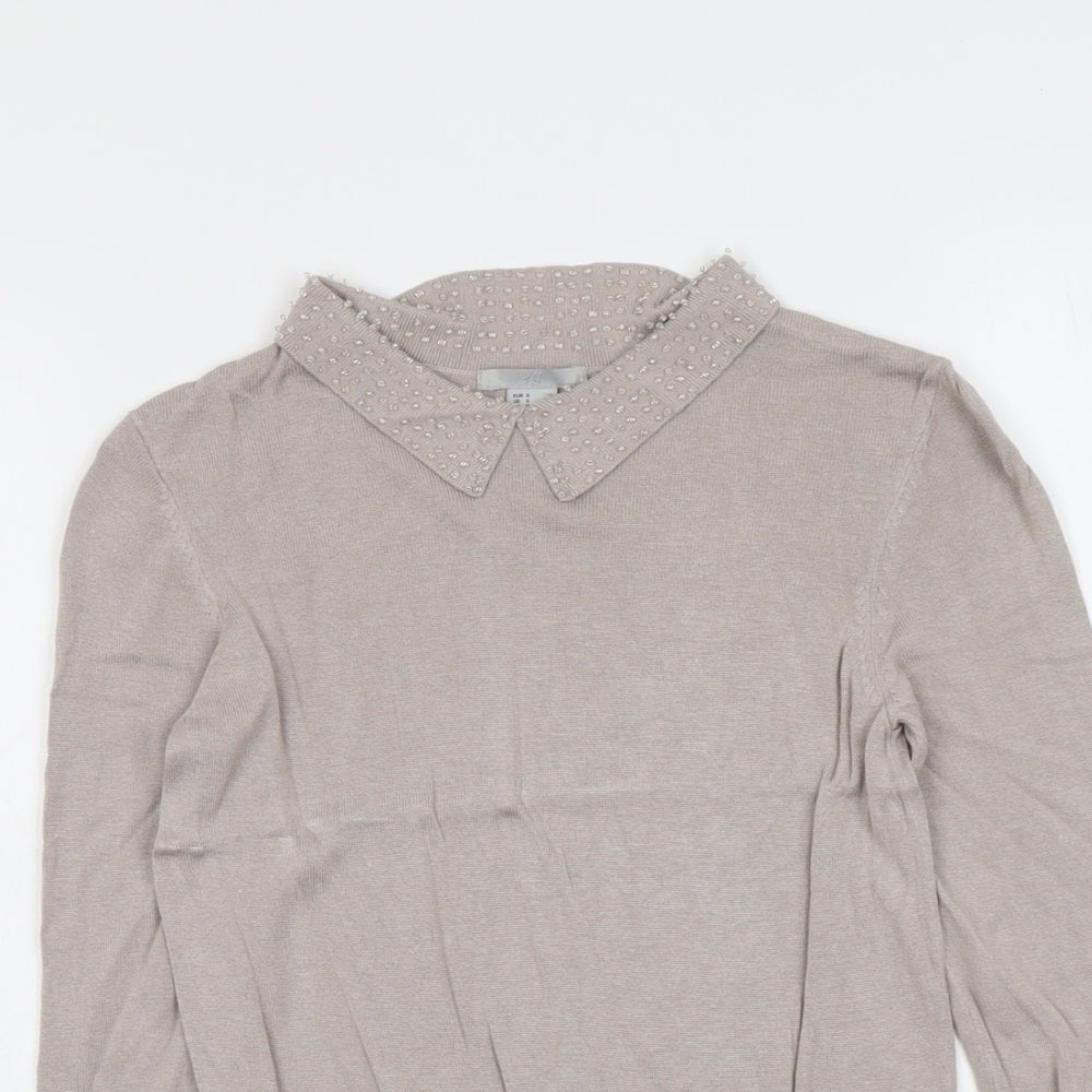 H&M Womens Beige Collared Viscose Pullover Jumper Size S