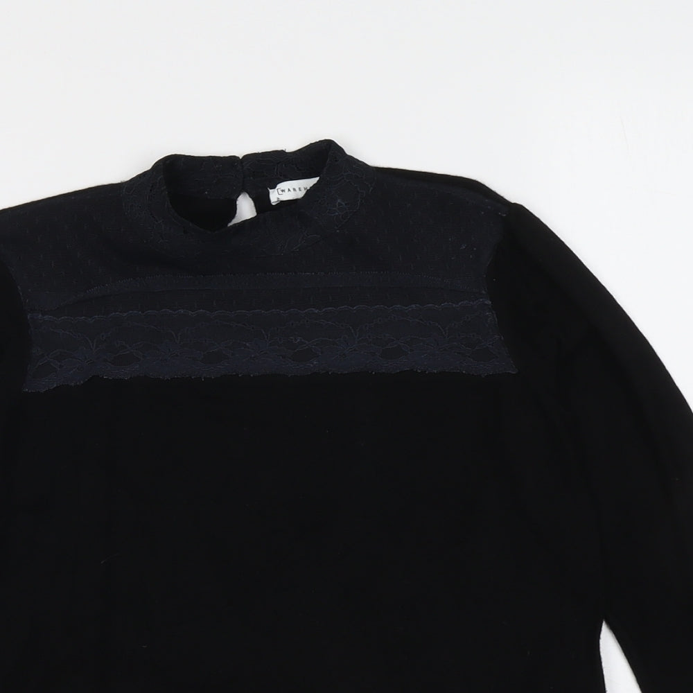 Warehouse Womens Black Round Neck Acrylic Pullover Jumper Size 10