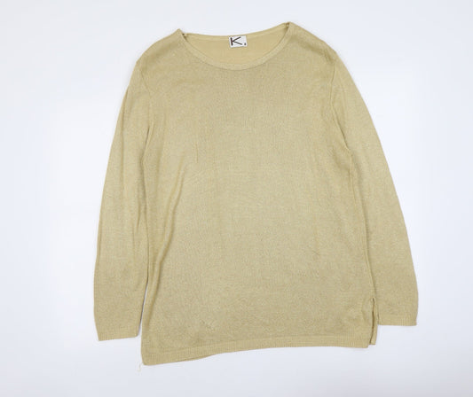 Preworn Womens Gold Round Neck Acrylic Pullover Jumper Size 8