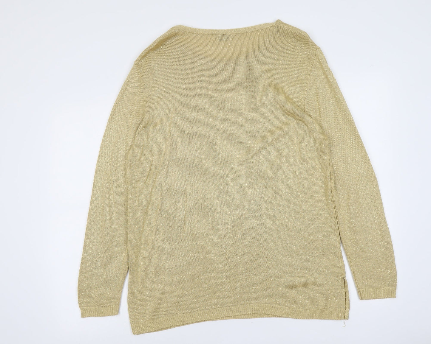 Preworn Womens Gold Round Neck Acrylic Pullover Jumper Size 8