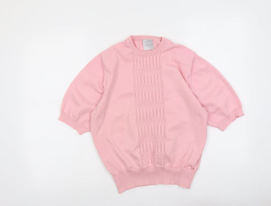 Classic Womens Pink Round Neck Polyester Pullover Jumper Size 14