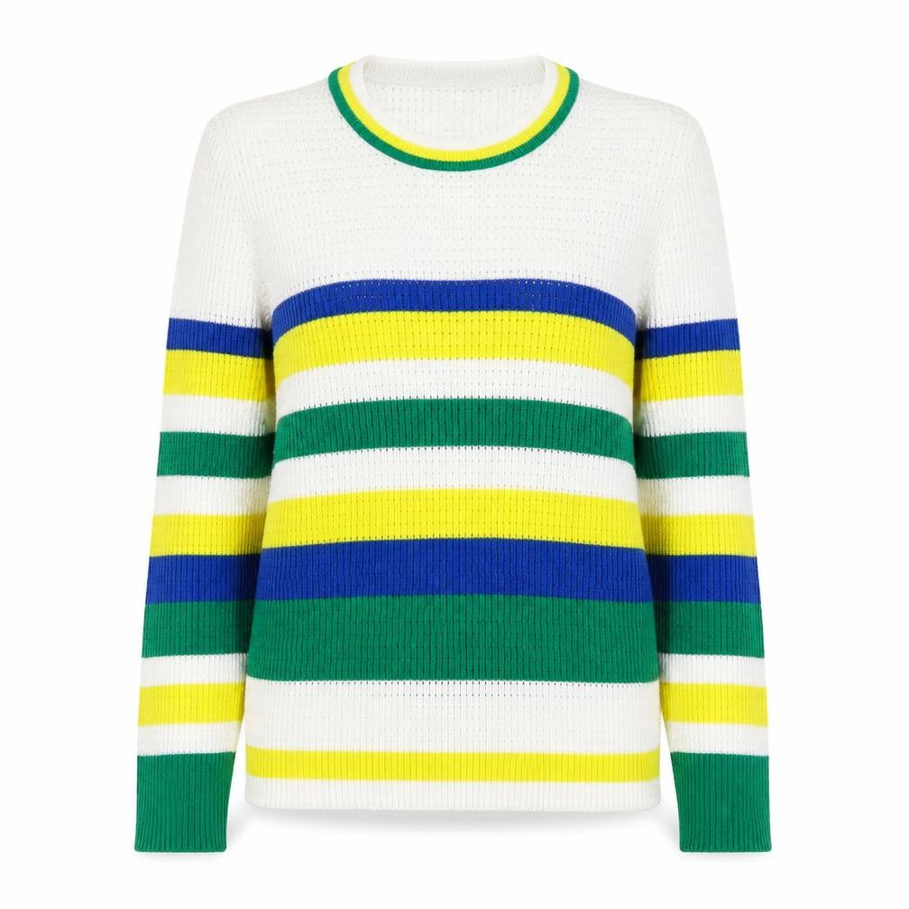Stradivarius Womens Multicoloured Round Neck Striped Cotton Pullover Jumper Size L