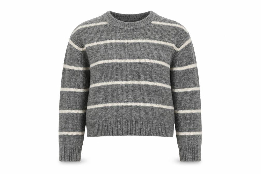 H&M Womens Grey Round Neck Striped Acrylic Pullover Jumper Size S