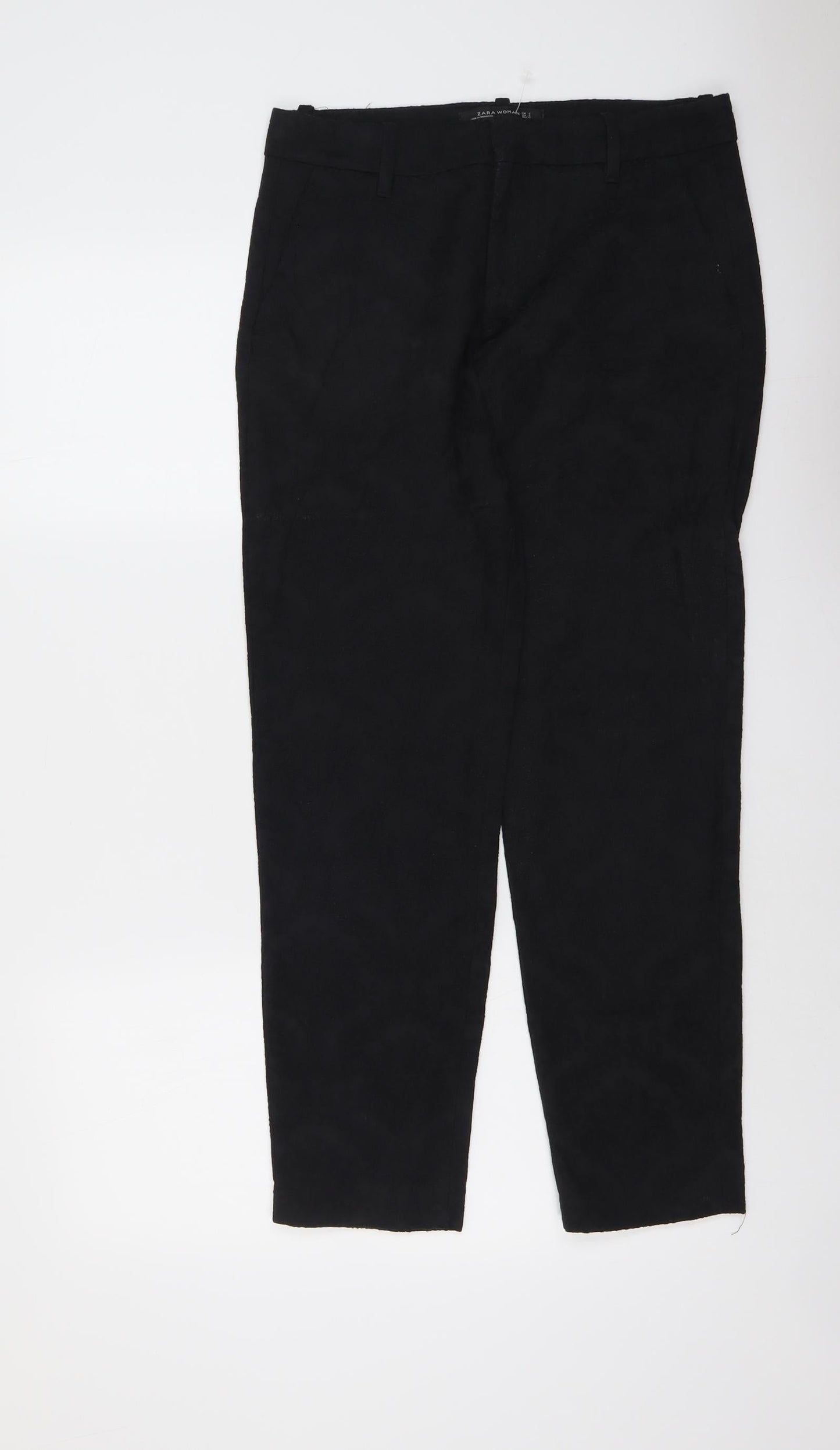 Zara Womens Black Polyester Chino Trousers Size S L28 in Regular Button