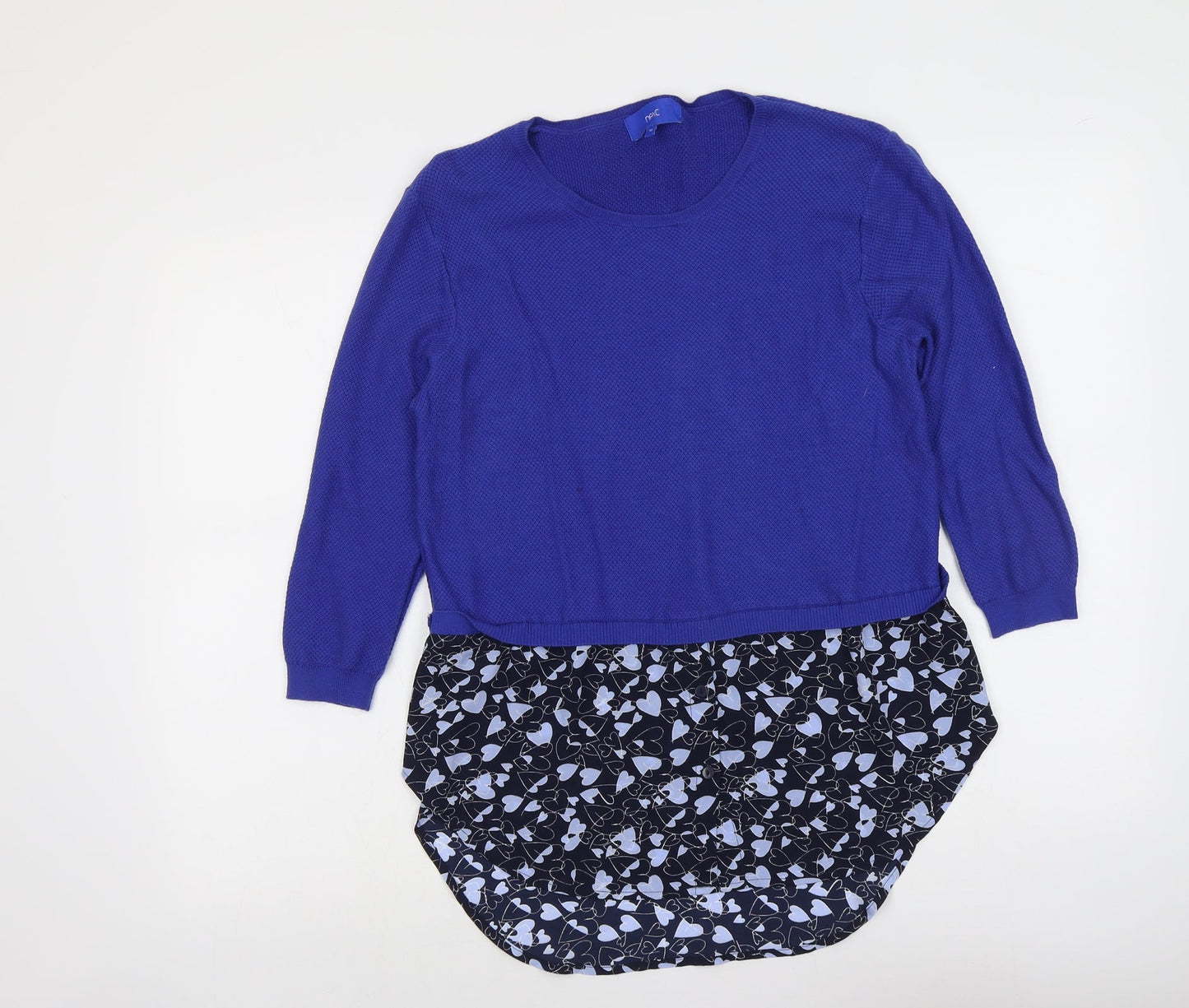 NEXT Womens Blue Round Neck Geometric Cotton Pullover Jumper Size 10 - Shirt Insert