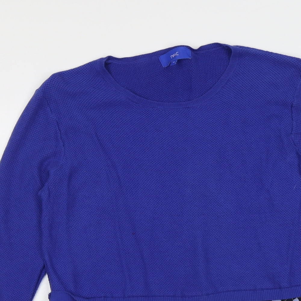 NEXT Womens Blue Round Neck Geometric Cotton Pullover Jumper Size 10 - Shirt Insert