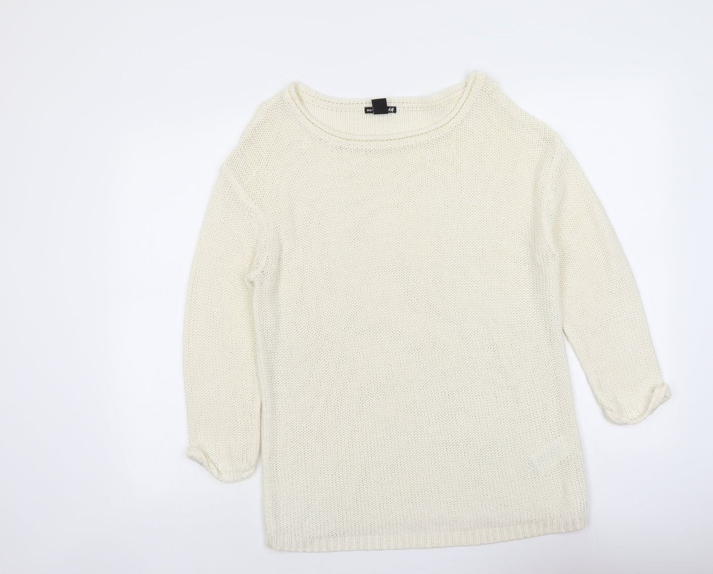 H&M Womens Ivory Boat Neck Acrylic Pullover Jumper Size M