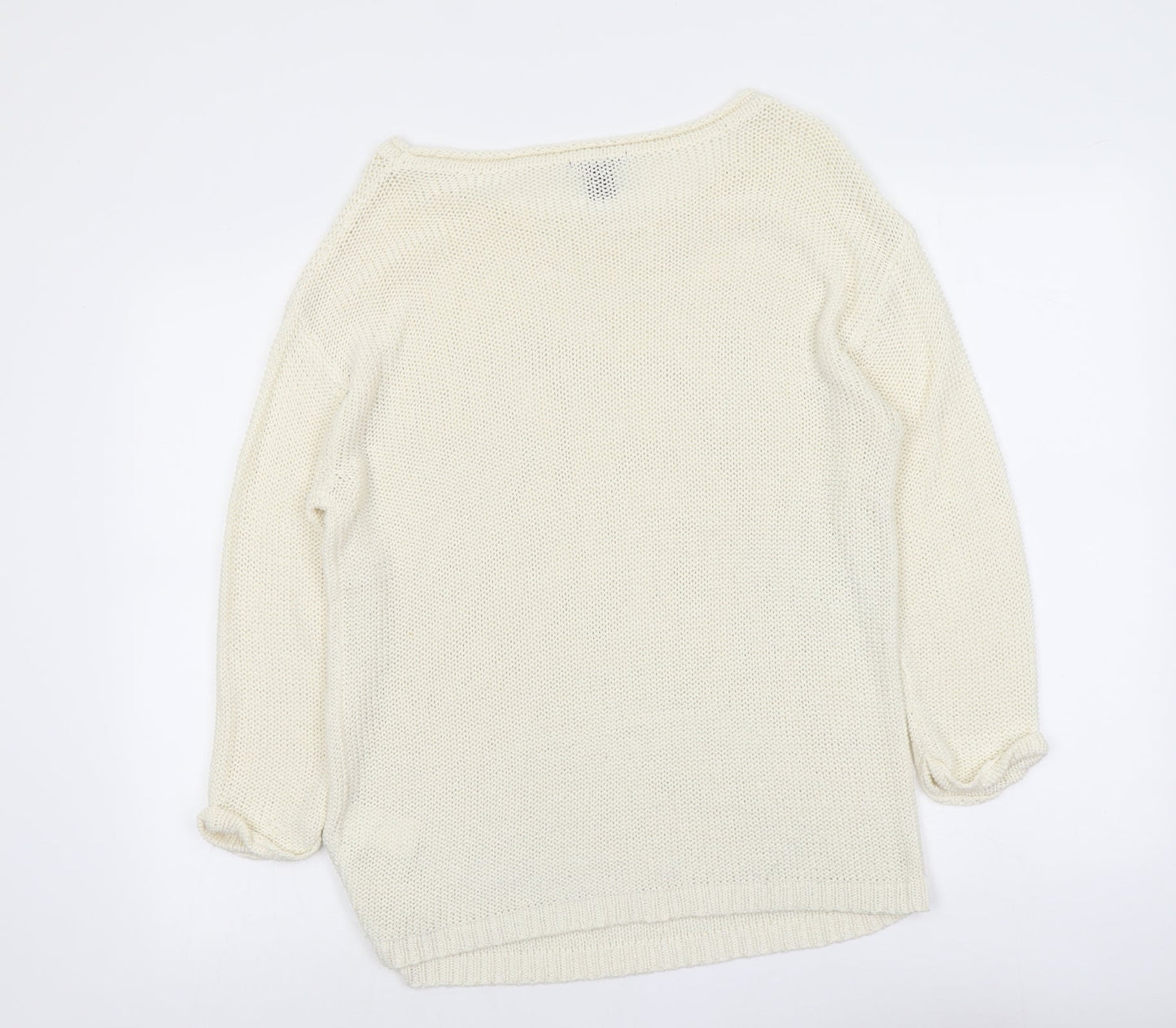 H&M Womens Ivory Boat Neck Acrylic Pullover Jumper Size M