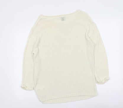 H&M Womens Ivory Boat Neck Acrylic Pullover Jumper Size M