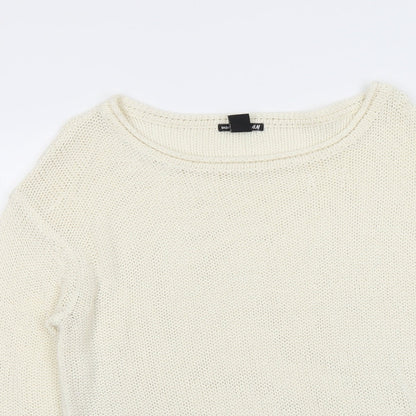 H&M Womens Ivory Boat Neck Acrylic Pullover Jumper Size M
