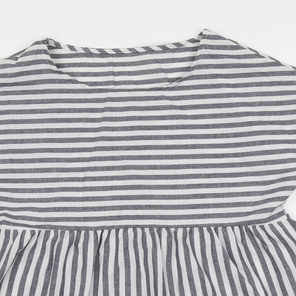 SheIn Womens Grey Striped Polyester Basic Blouse Size M Round Neck