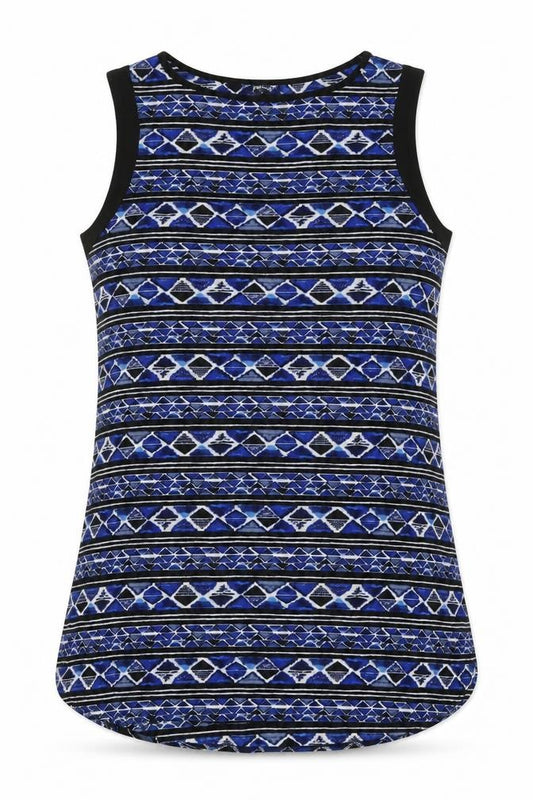 Papaya Womens Blue Geometric Polyester Basic Tank Size 14 Round Neck