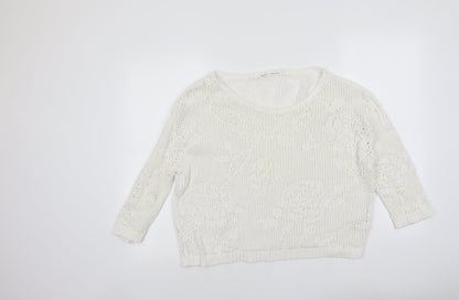 Next Womens Ivory Round Neck Acrylic Pullover Jumper Size 8