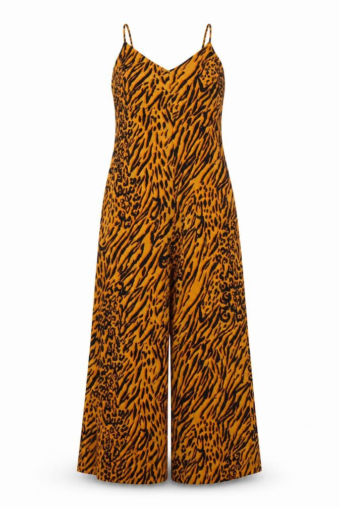 Miss Selfridge Womens Orange Animal Print Polyester Jumpsuit One-Piece Size 8 Zip