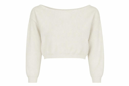 PRETTYLITTLETHING Womens Ivory Boat Neck Acrylic Pullover Jumper Size 10 - Cropped