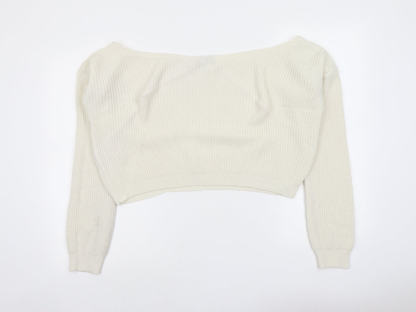 PRETTYLITTLETHING Womens Ivory Boat Neck Acrylic Pullover Jumper Size 10 - Cropped
