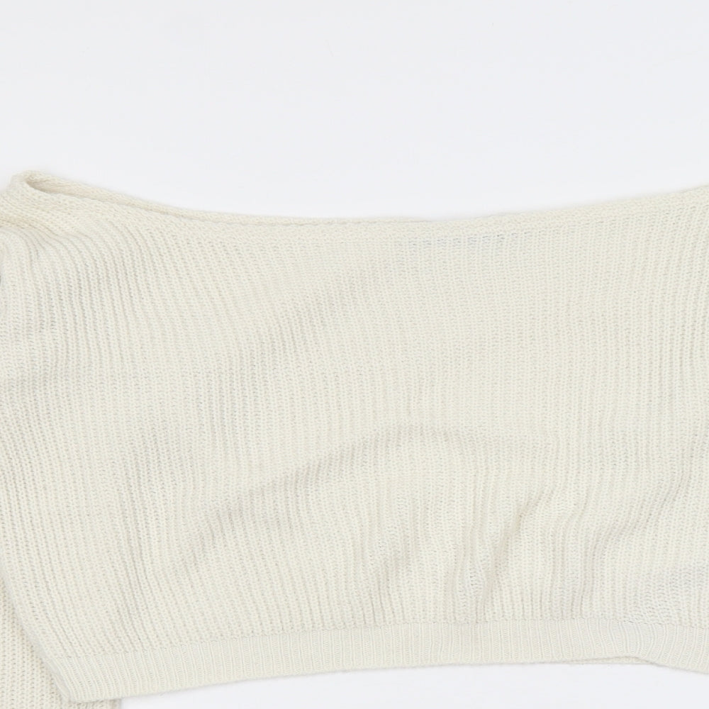 PRETTYLITTLETHING Womens Ivory Boat Neck Acrylic Pullover Jumper Size 10 - Cropped